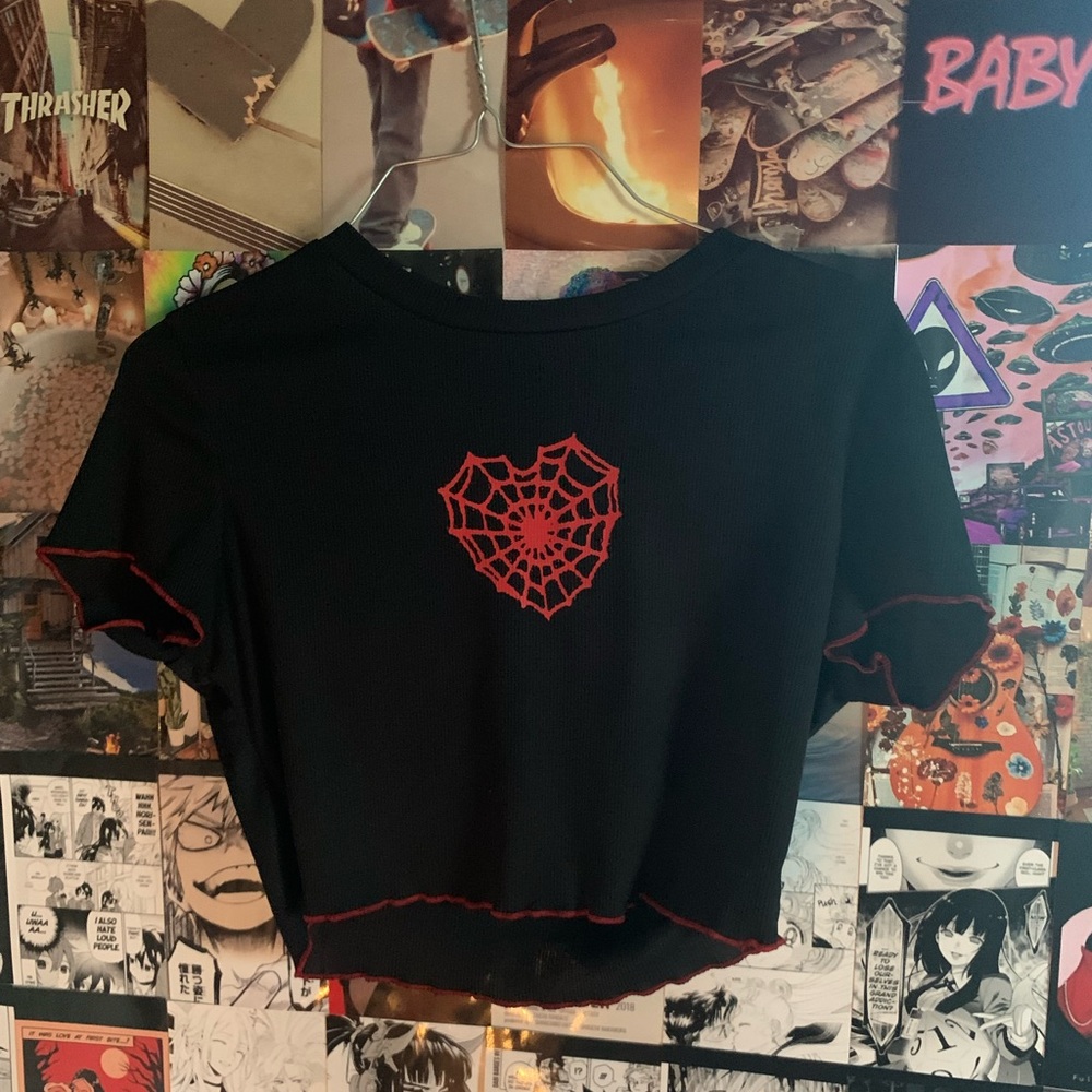 Spider-Webbed Heart Cropped Shirt